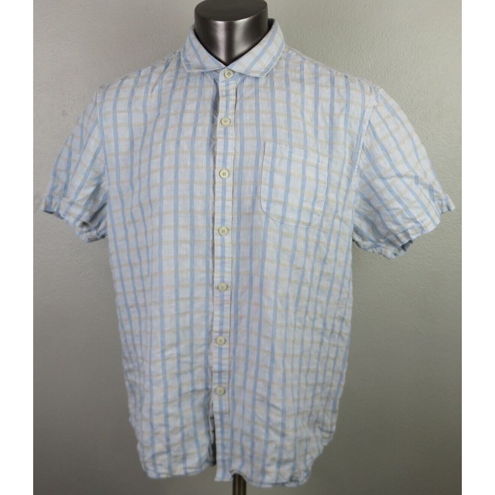 Mens Tommy Bahama Island Modern Fit Linen Shirt Size XL Blue‎ Brown Button Front